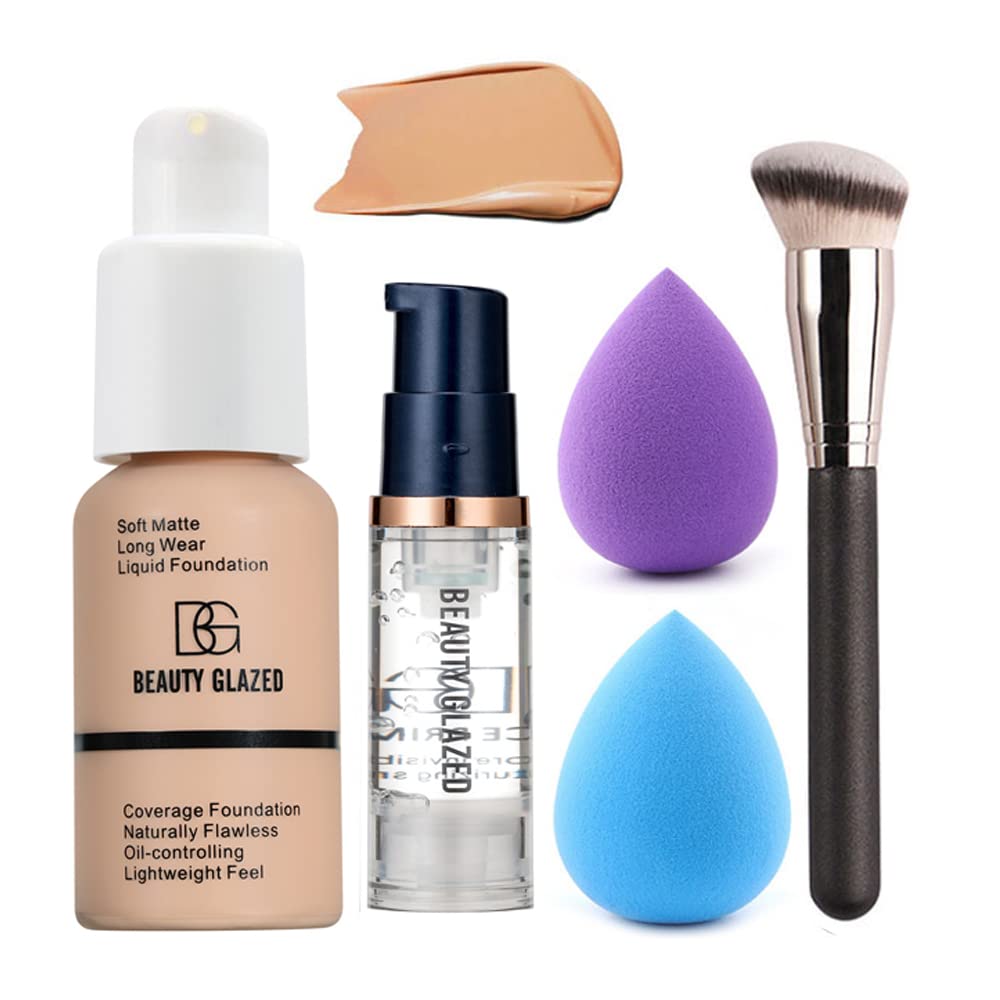 All in One Makeup Kit For Girls 12 Colors Naked Matte Shimme Eyeshadow Palette, Buff Beige Foundation Face Primer, Makeup Brush,