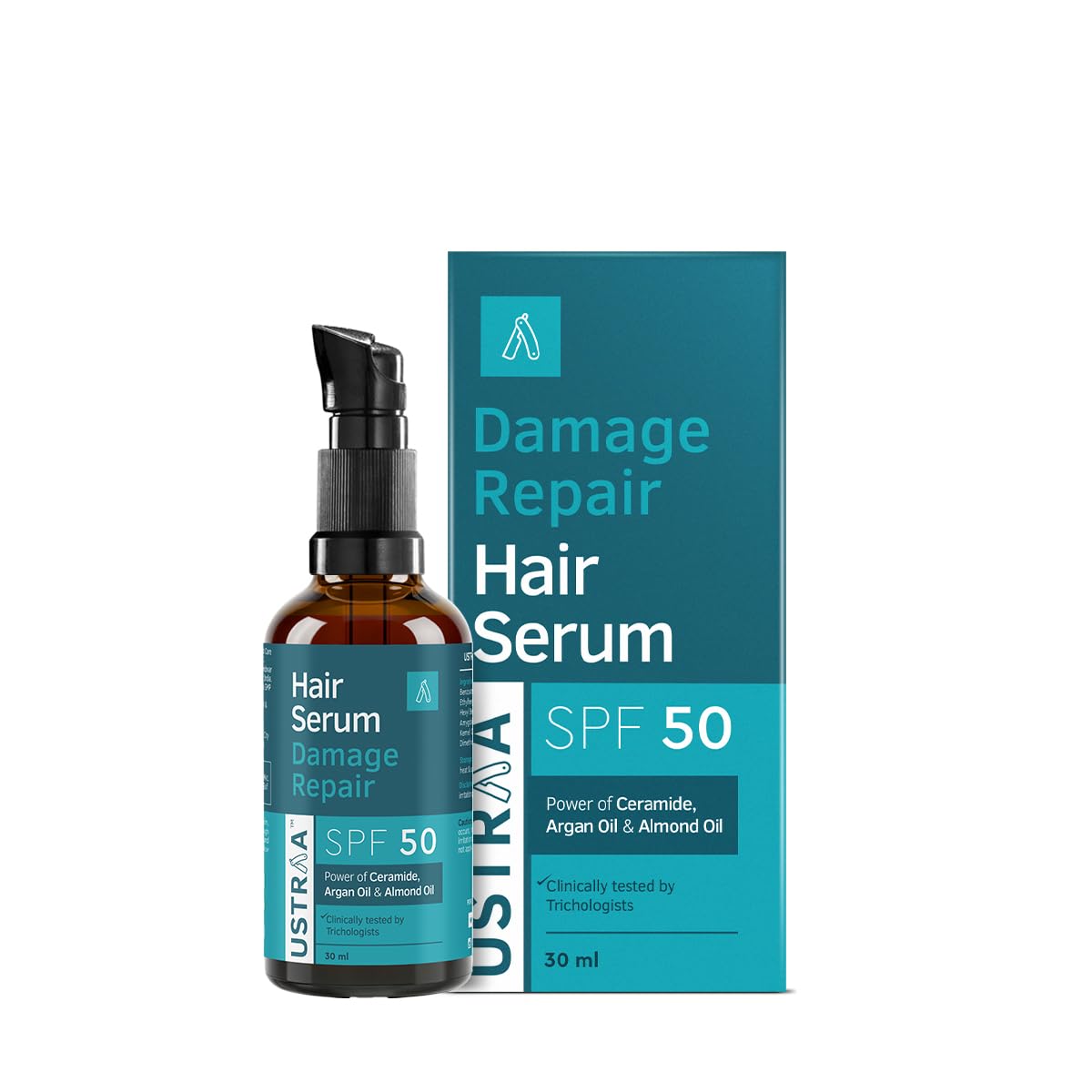 Ustraa Damage Repair Hair Serum Spf 50 For Men  30 Ml | Protects Hair From Sun Damage & Frizz | With Ceramide, Argan Oil & Almo