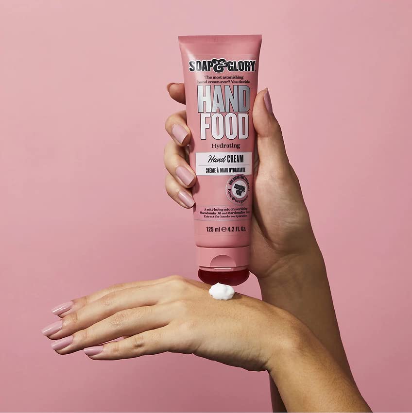 Soap & Glory Hand Food Hand Cream - Almond Oil + Shea Butter Hydrating Cuticle & Hand Moisturizer - Rose & Bergamot Scented Hand