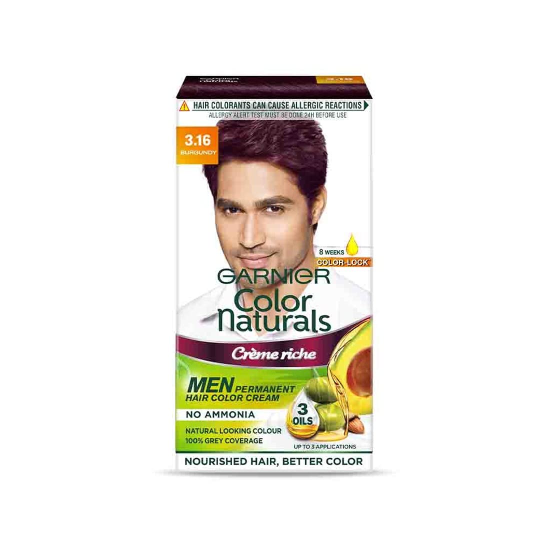 Garnier, Hair Colouring Creme, Long-Lasting Colour, Smoothness & Shine, Color Naturals Men, Shade: 3.16 Burgundy, 30Ml + 30G