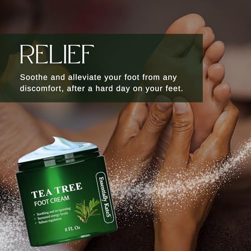Essentially KateS Tea Tree Oil Foot Cream 8 Fl Oz - Toe Nails, Athletes Foot, Ringworms, Jock Itch, Foot Odor, and Soothes Itchi