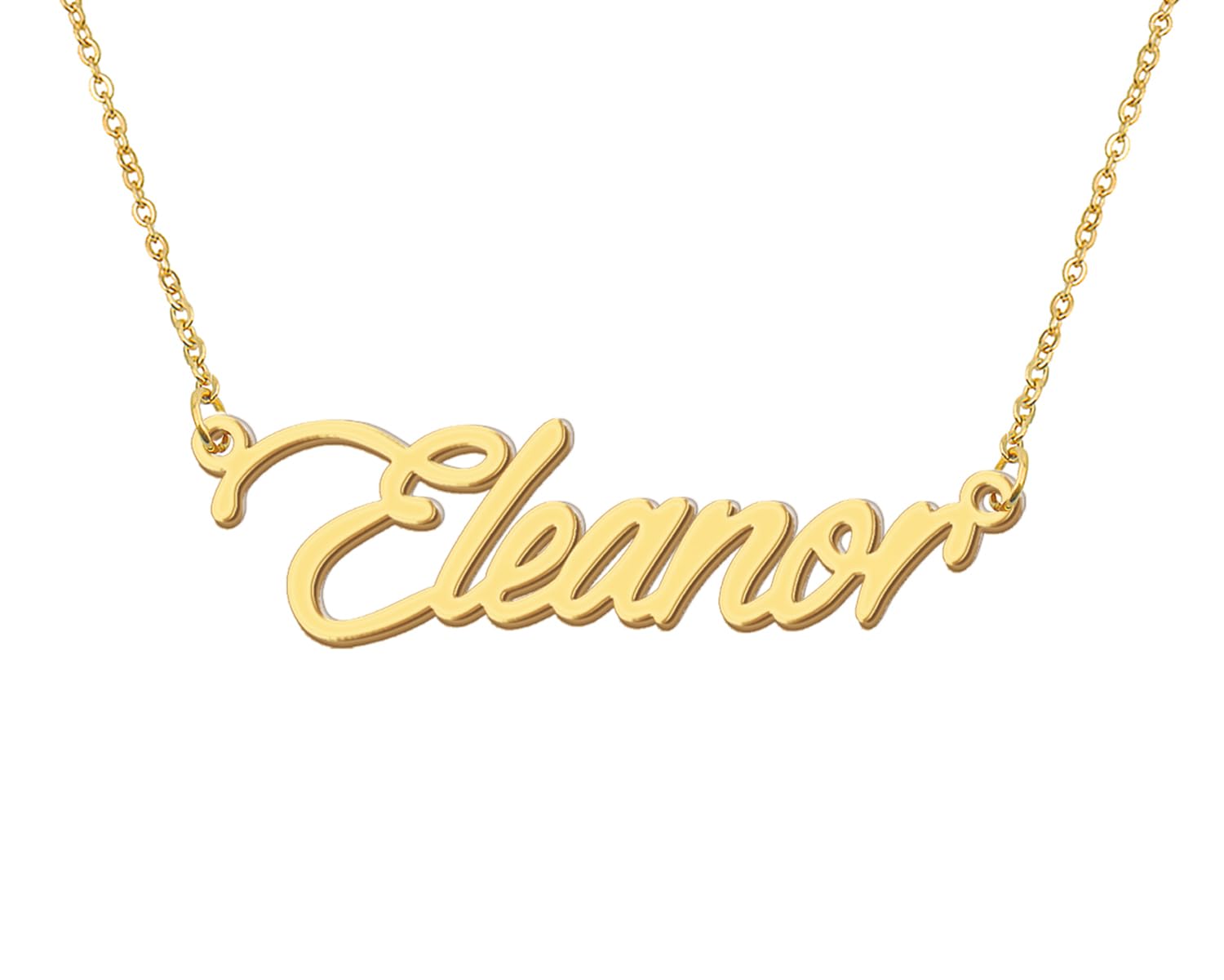 Aoloshow 18k Gold Plated Eleanor Name Necklace Womens Stainless Steel Script Initial Nameplate Necklaces Valentines Day Jewelry 