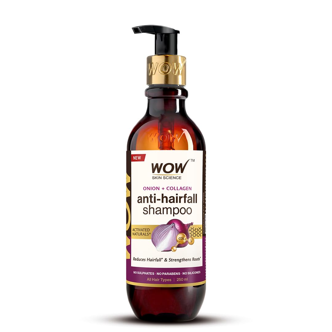 Wow Skin Science Onion + Collagen Anti-Hairfall Shampoo | Controls Hair Fall | Helps Strengthen Hair | No Sulphate No Paraben | 