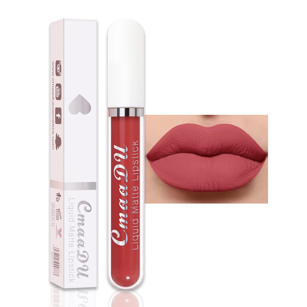 Evpct Cmaadu 1Pcs Coral Red Liquid Matte Lipstick Lipgloss Set For Women, Labiales Mate 24 Horas Originales Matte Larga Duracion