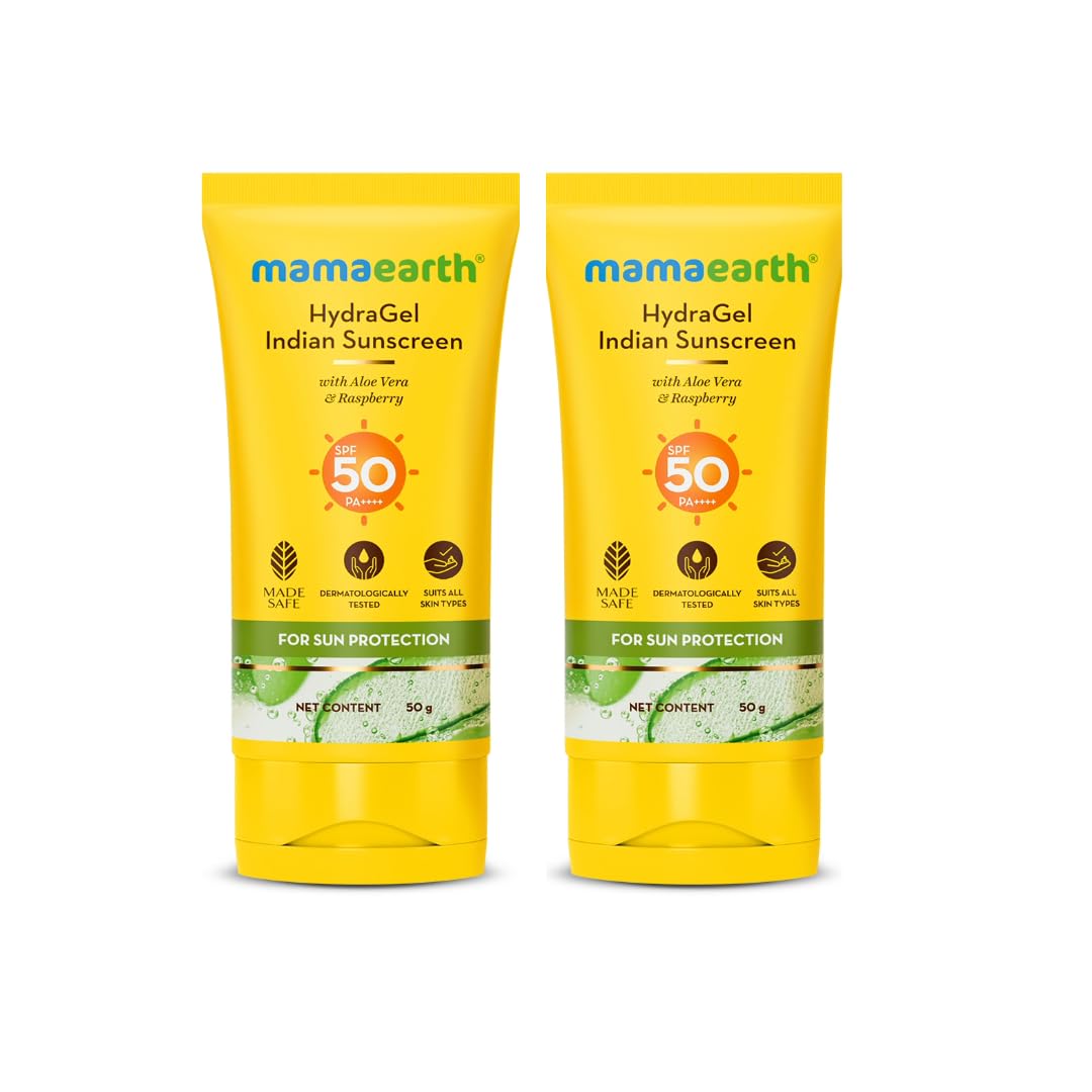 Mamaearth Hydragel Indian Sunscreen With Aloe Vera And Raspberry For Sun Protection | Spf 50 & Pa++++ Protection | Shields From 
