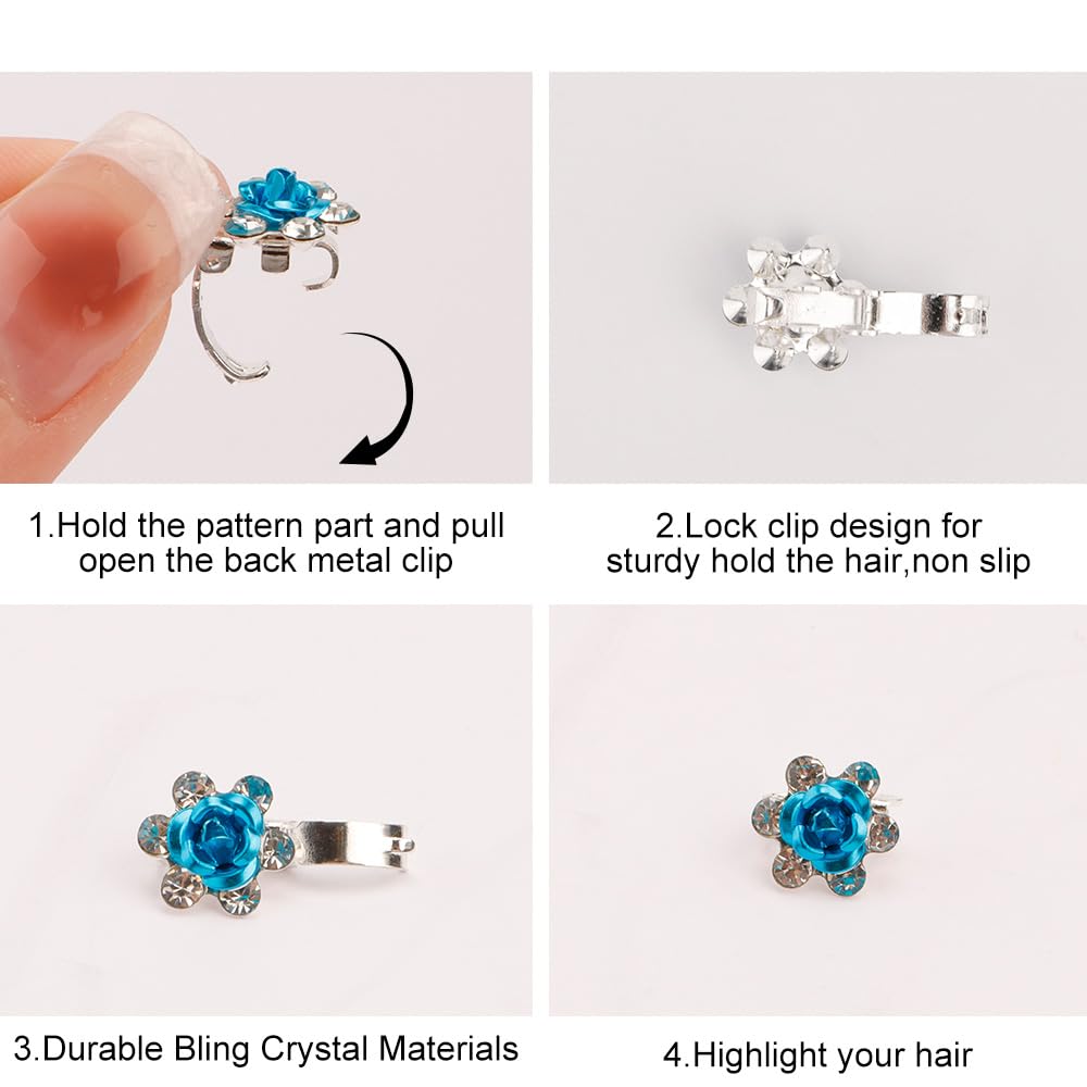 Ahoney 20Pcs Mini Clips For Hair Blue Flower Hair Clips With Rhinestone Cute Hair Pins Decorations Hair Clips For Wedding Prom H