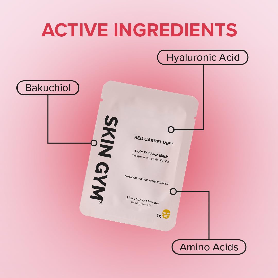 SKIN GYM Gold Foil Face Mask - With Bakuchiol and Super Hydra Complex With Sodium Hyaluronate and Amino Acids- Soothing, Anti Ag