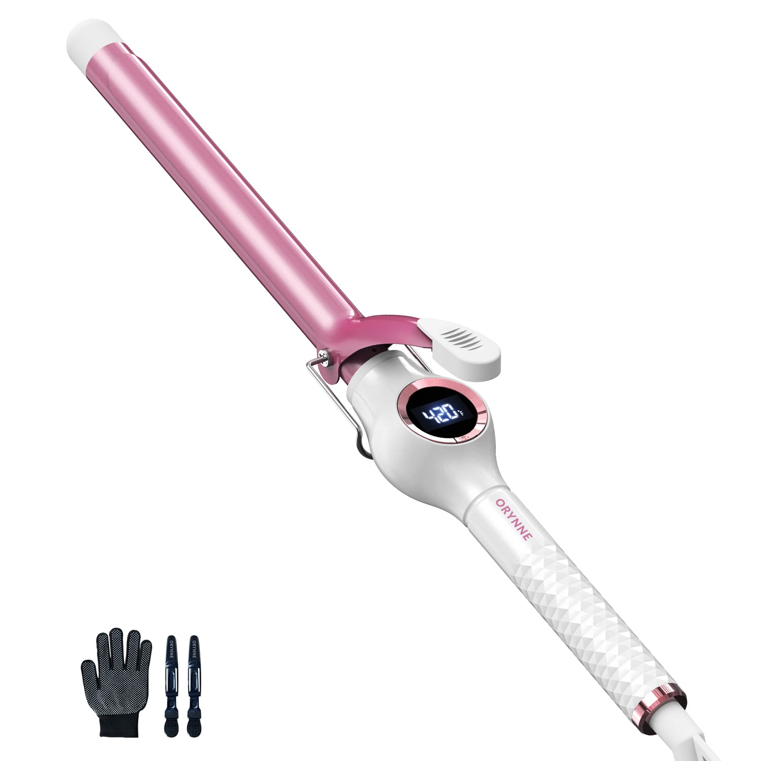ORYNNE 3/4 Inch Curling Iron for Tighter Curls, Long Barrel Ceramic Curling Iron with Clamp, Digital Temp Control & LED Readout