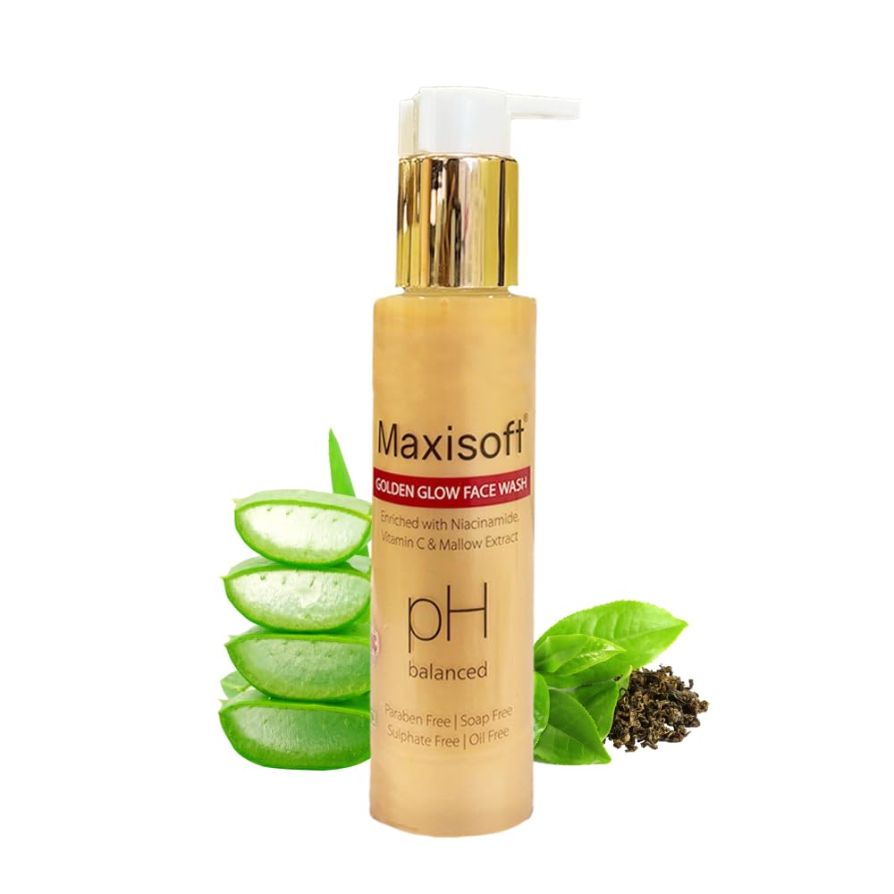 Maxisoft Golden Glow Face Wash | Brightening & Tan Removal | Licorice, Green Tea & Aloe | Reduces Dullness & Dark Spots | Ph Bal