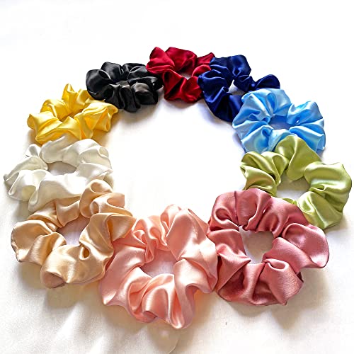 Silvr Bear Satin Scrunchies SAME 10 COLORS AS PIC, Hair Ties, Satin Rubber Band, Scrunchies Set for Girls, Women, Best gift for 