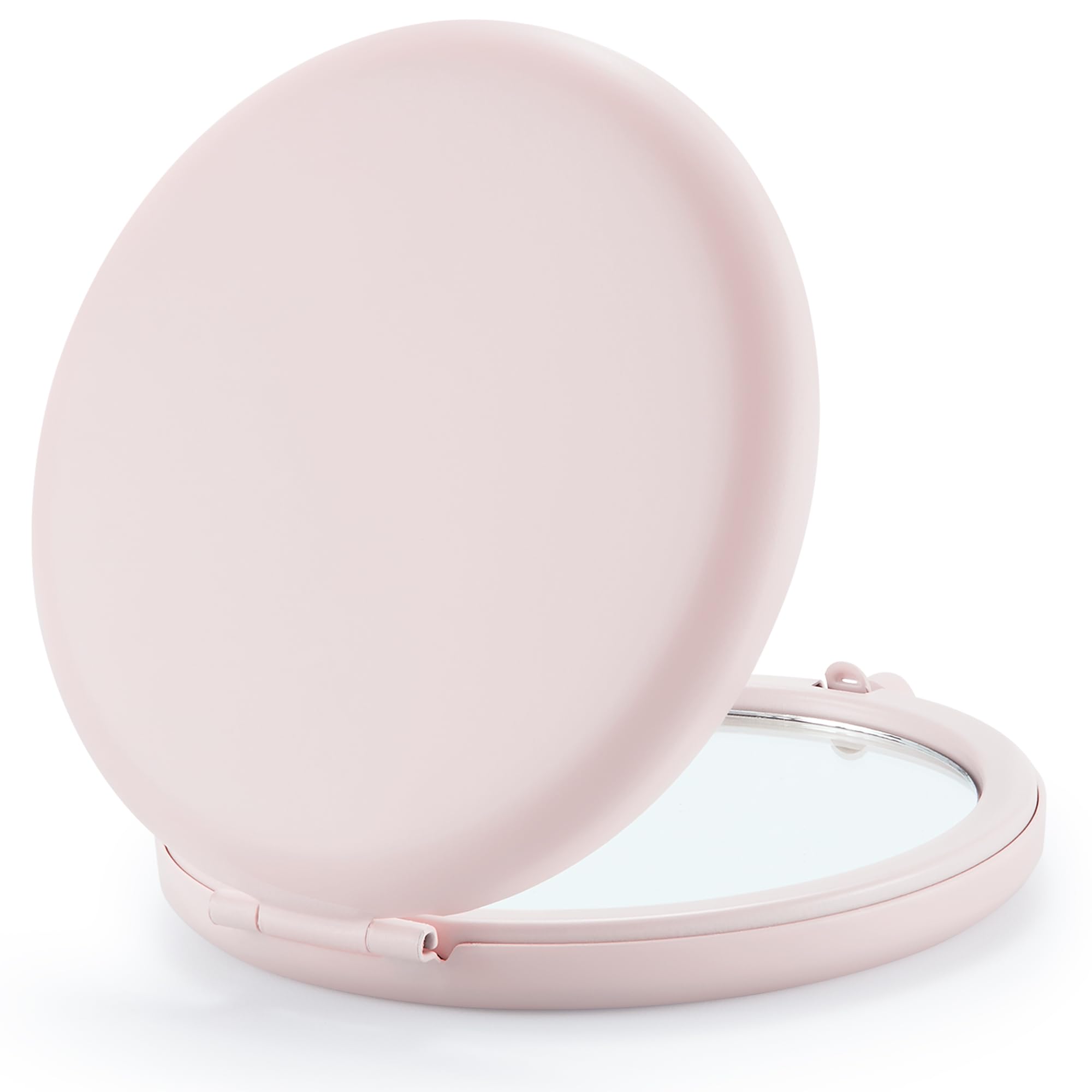 Getinbulk Compact Mirror For Purse, Double-Sided 1X/2X Magnifying Metal Pocket Makeup Mirrors(Round,Pink Marshmallow)