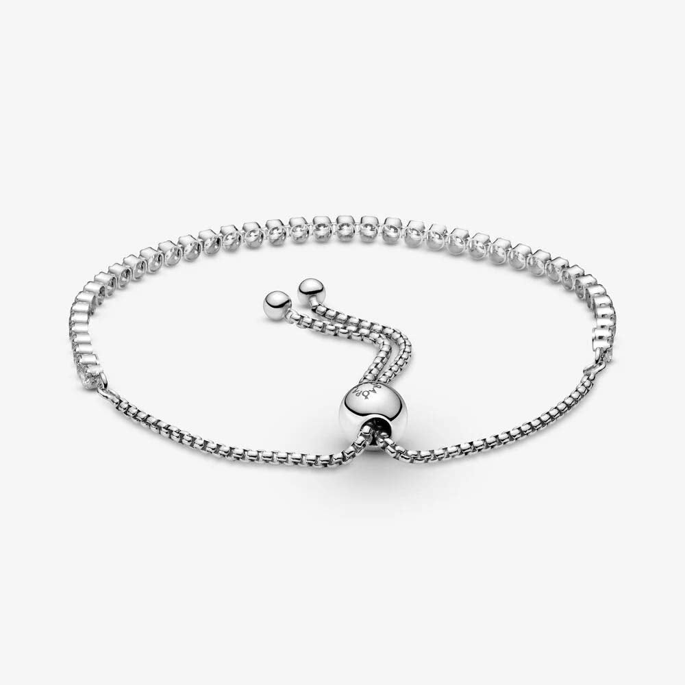 Pandora Sparkling Slider Tennis Bracelet, 9.1" Sterling Silver, Cubic Zirconia, Model 599375C01-1, Gift for Her