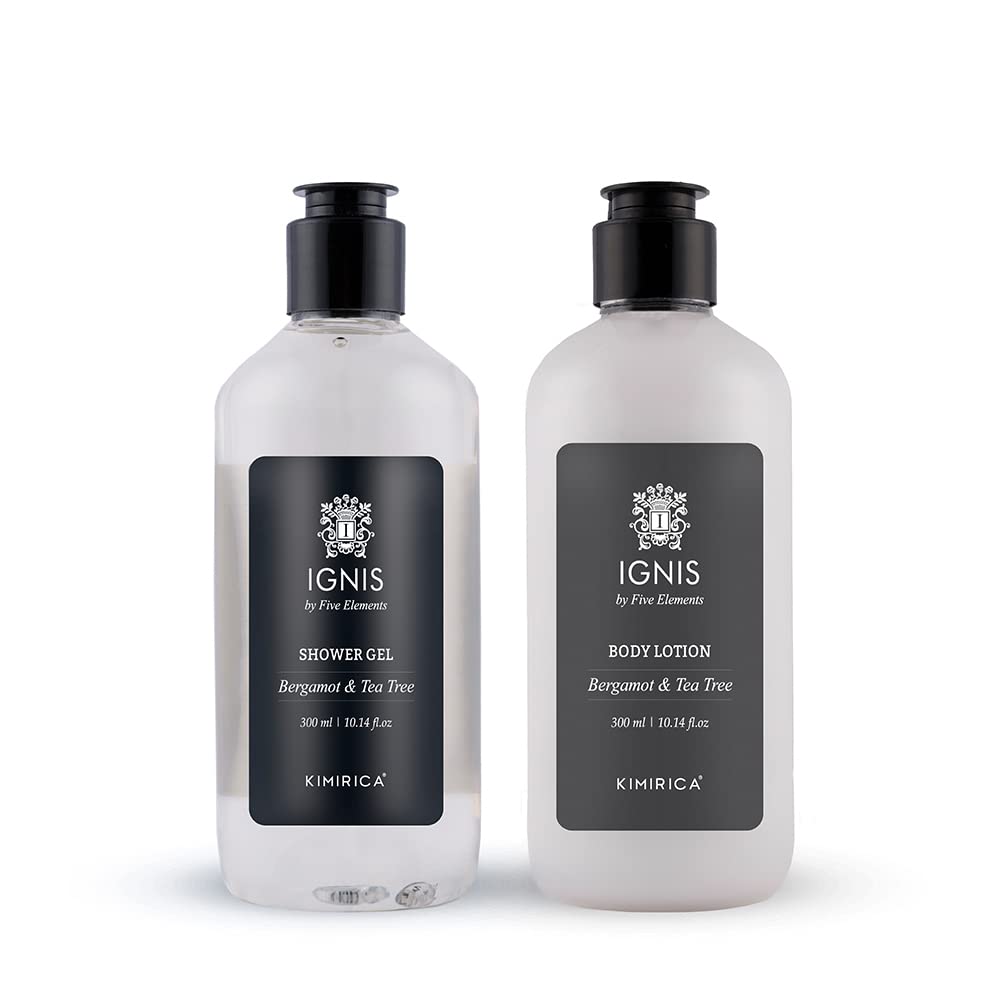 Kimirica Ignis Shower Gel Summer Body Lotion Bath Care Duo For Men With Soothing Bergamot And Tea Tree | 300Ml X 2| 100% Vegan