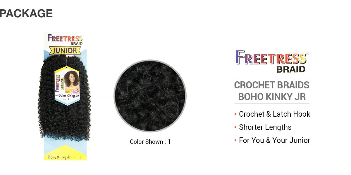 FreeTress Crochet Braids Boho Kinky Jr (5-PACK, 1B)