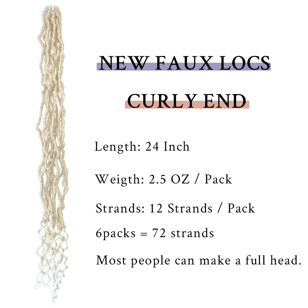 BOHOBABE 24 Inch New Faux Locs With Curly End 6 Packs Soft Locs Crochet Hair 72 Strands Long Natural Crochet Braids (6Packs,613#