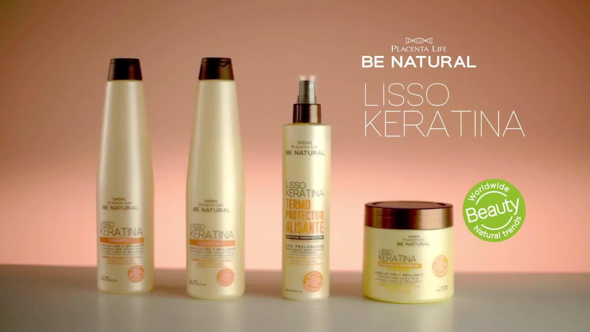 PLACENTA LIFE BE NATURAL LISSO KERATINA Shampoo with HYDROLYZED KERATIN for Straight and Shiny Hair- (350 ml/ 11.83 fl.oz)