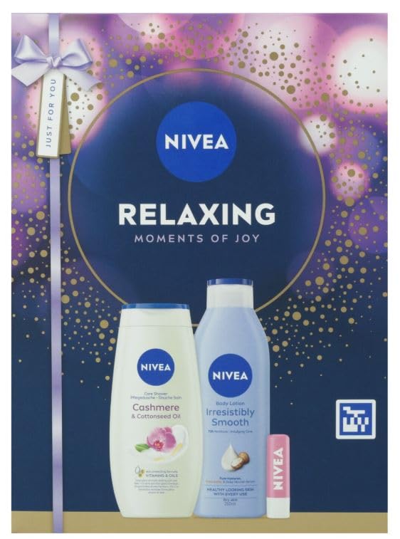 NIVEA Relaxing Moments Of Joy 3Piece Body Care Gift Set with 250ml Shower Cream, 250ml Body Lotion and Lip Balm  Personal 