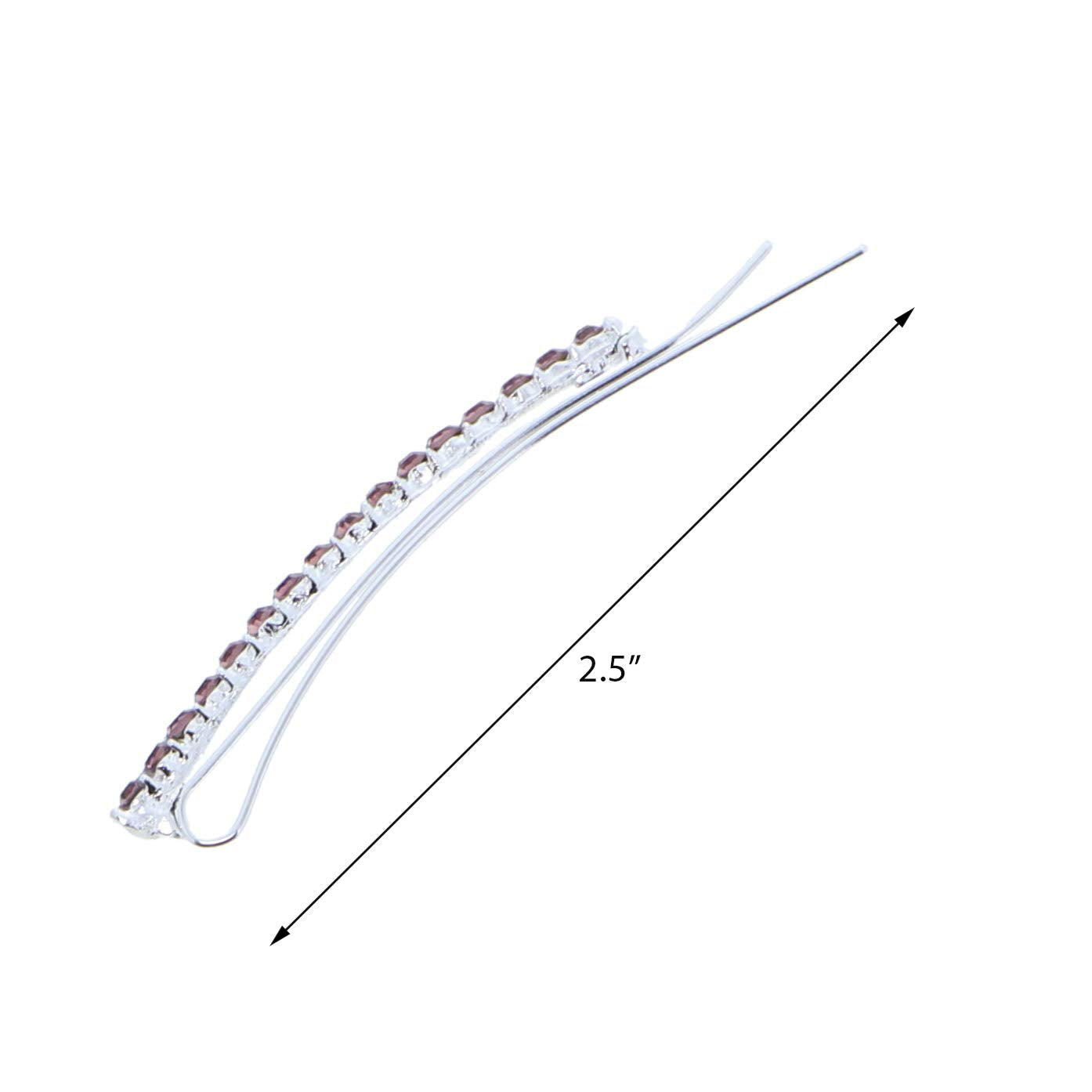Silver Rhinestone Studded Hair Barette Bobby Pin Clip | 4 Count | Pink