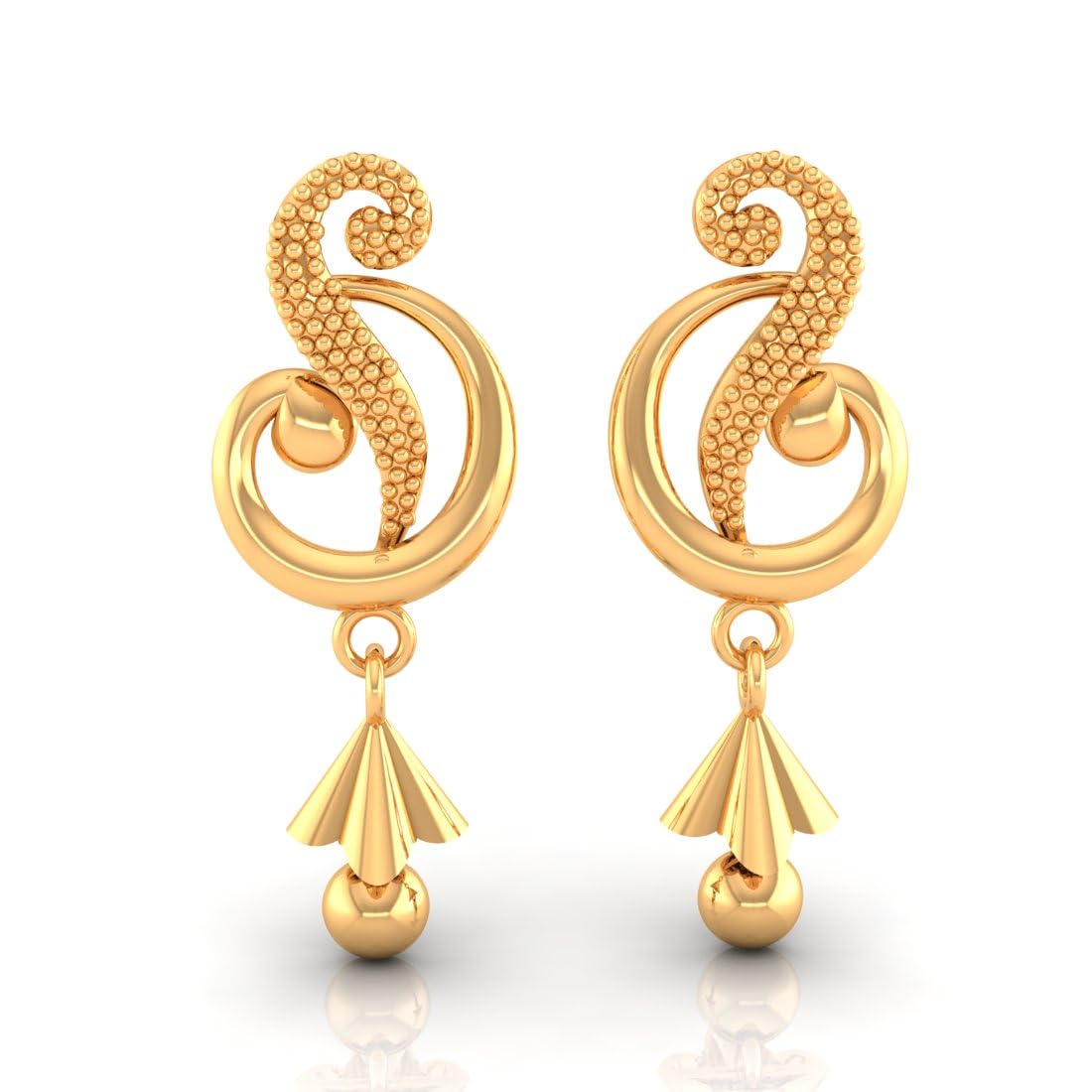 P.C. Chandra Jewellers Womens 22Kt (916) Yellow Gold Dangle Drop Earrings With Swirl Design And ConeShaped Drop  0.95 Grams