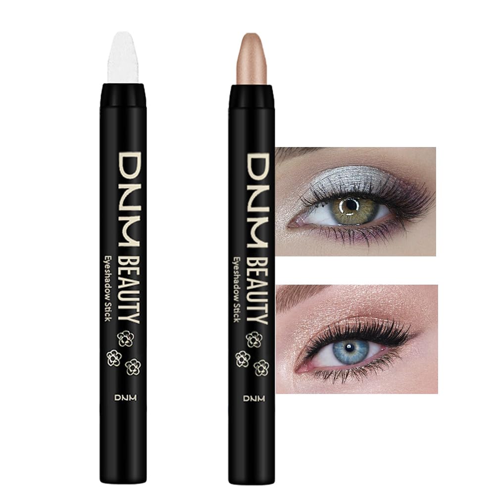 Kaely 2Pcs Cream Eyeshadow Stick Set For Eyes,Pearl White & Mocha Beige Shimmer Pen,Eye Brightener Halloween Makeup,Sombras Para