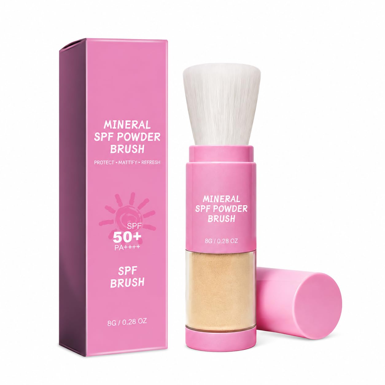 Mineral SPF 50 Powder Brush, 8g OntheGo Sunscreen Powder Brush for Face, SoftMatte Mineral Powder, Oil Control TouchUp Brush