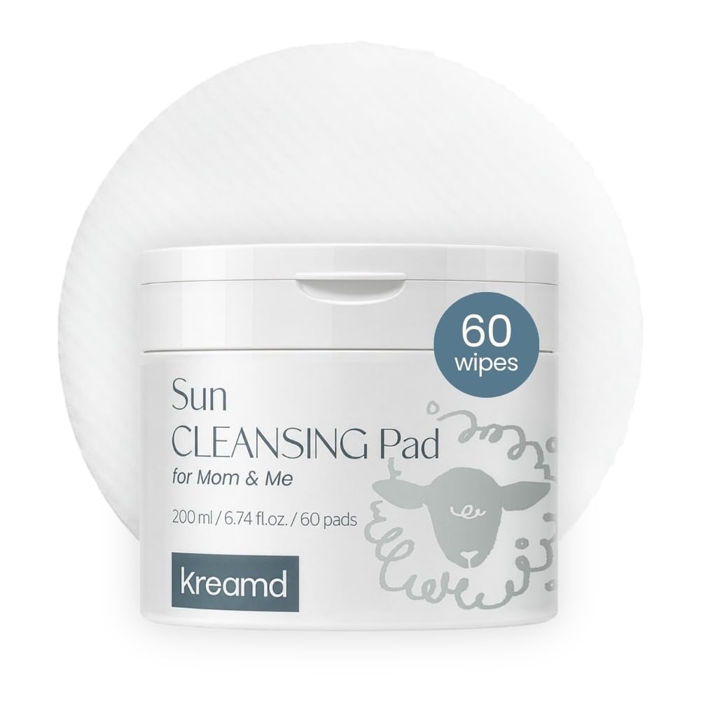 Kreamd Baby Sunscreen Cleansing Pads 60 Wipes NoRinse NoWater Sunscreen Remover Wipes for Kids, FragranceFree & Nonirritati