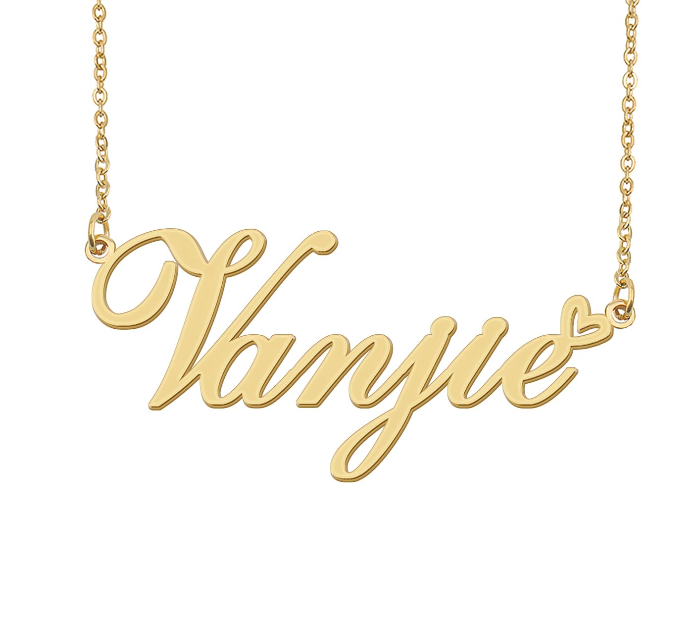 Aoloshow Vanjie Name Necklace Heart Charm Pendant 18k Gold Plated Stainless Steel Jewelry for Womens Graduation