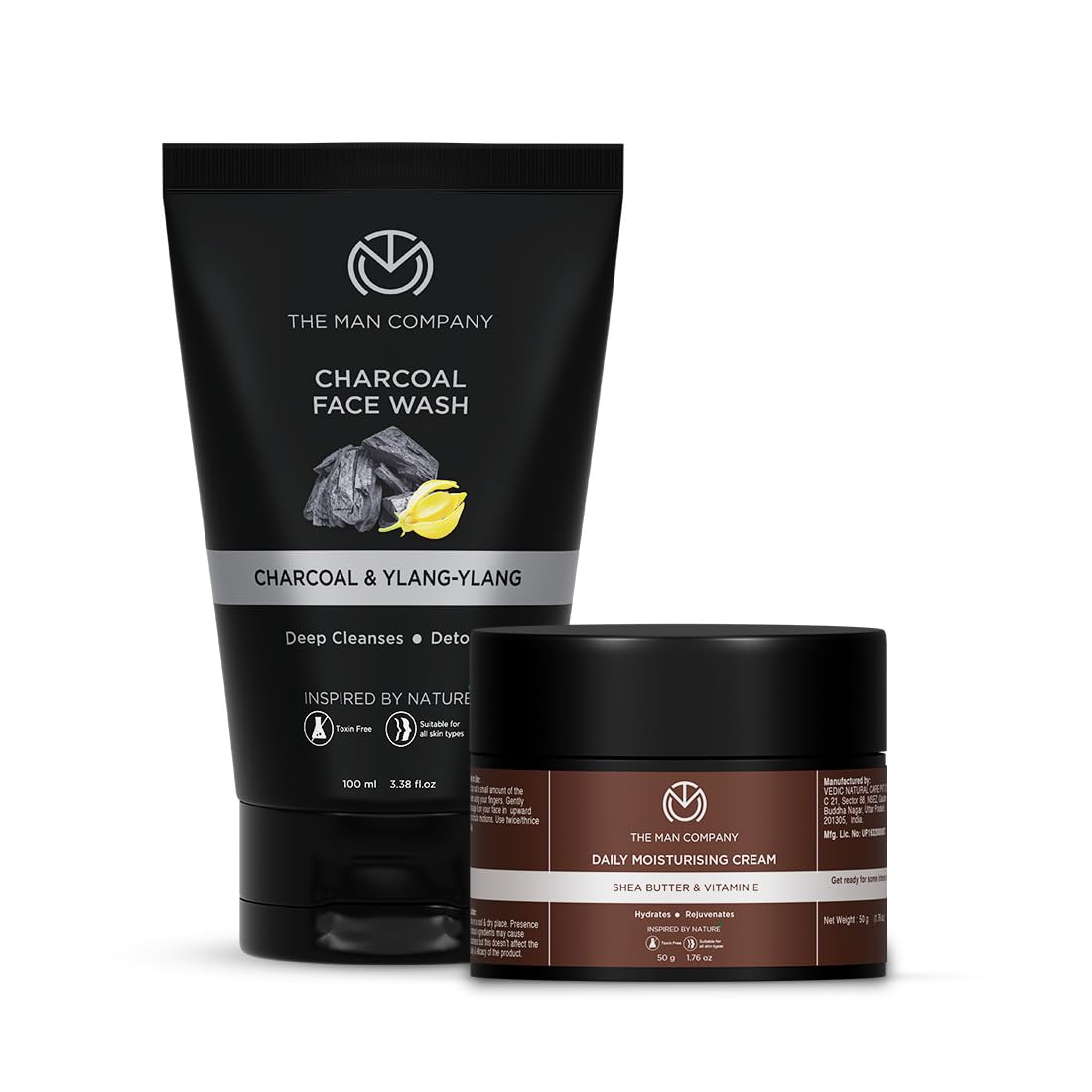 The Man Company Detan Daily Pack With Activated Charcoal Face Wash & Daily Moisturising Face Cream | Argan, Shea Butter, Vitamin