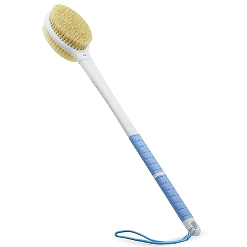 Shower Brush With Soft And Stiff Bristles,20.5'' Extra Long Handle Dual-Sided Back Scrubber Bath Brush Body Exfoliator For Wet O