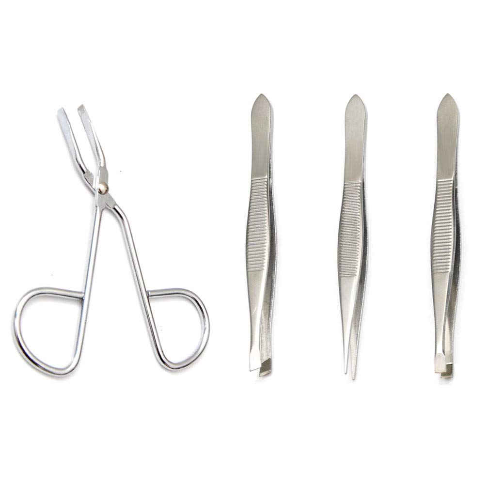 Luxxii (1 Pcs) Scissors Shaped Eyebrow Straight Tip (3 Pcs) Tweezers Clip Set - Flat, Slant, Point Tip Tweezers Hair Plucker for