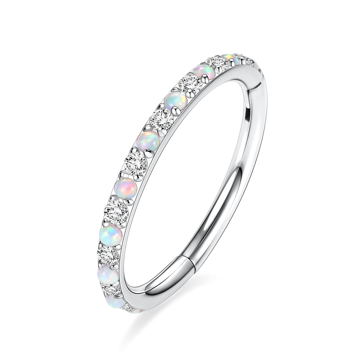 FUNLMO Nose Rings 20G Hoop Cartliage Earrings for Women Clear CZ Opal Paved Nosril Piercing Hoop Stainless Steel Tragus Helix Ea