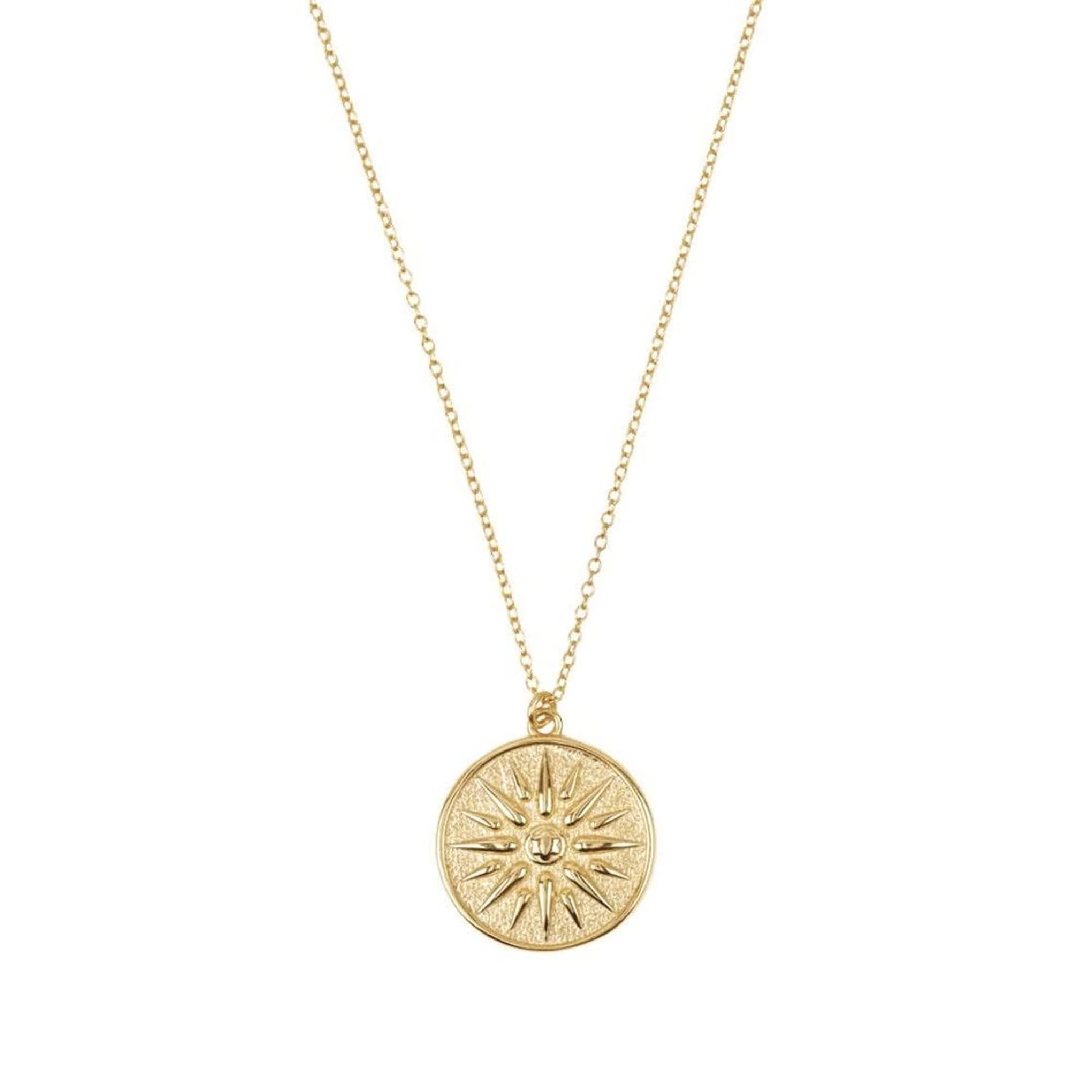 MIDEEO 14K gold plated Sun Medallion Necklace for Women Engraved Sun Disc Necklace Boho Dainty Medal Coin Necklace