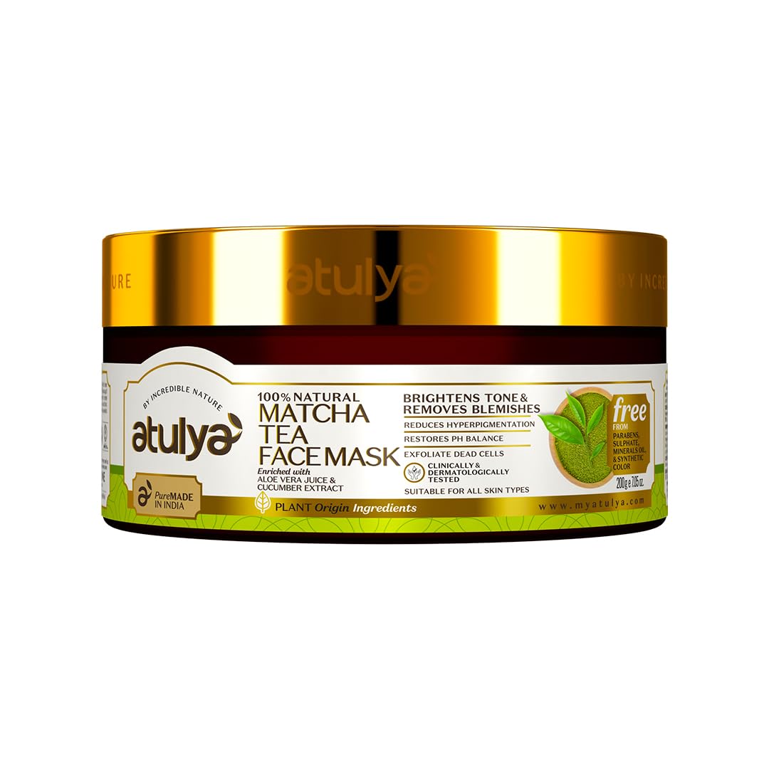 Atulya Matcha Tea Face Mask|Removes Dead Skin Cells| Minimizes Visibility Of Open Pores|Fades Aging Spots And Evens Skin Tone|Bo