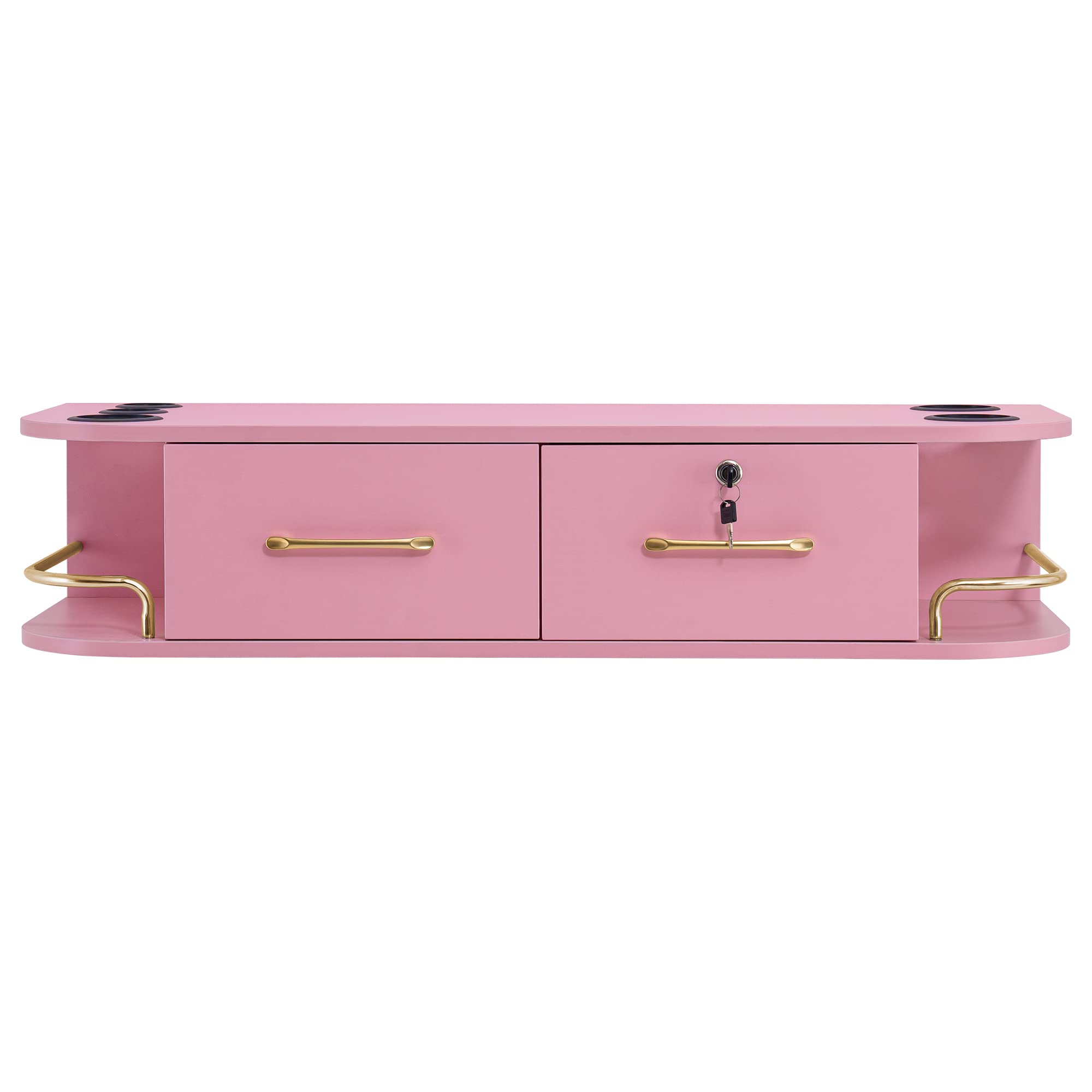Barberpub Beauty Locking Wall Mount Styling Station Barber Beauty Spa Salon Equipment 6154-5012 (Pink)