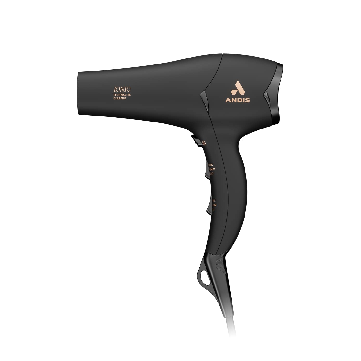 Andis 80750 Tourmaline Ceramic Ionic Hair Dryer, 1875W, Low Noise, Soft Grip, Black