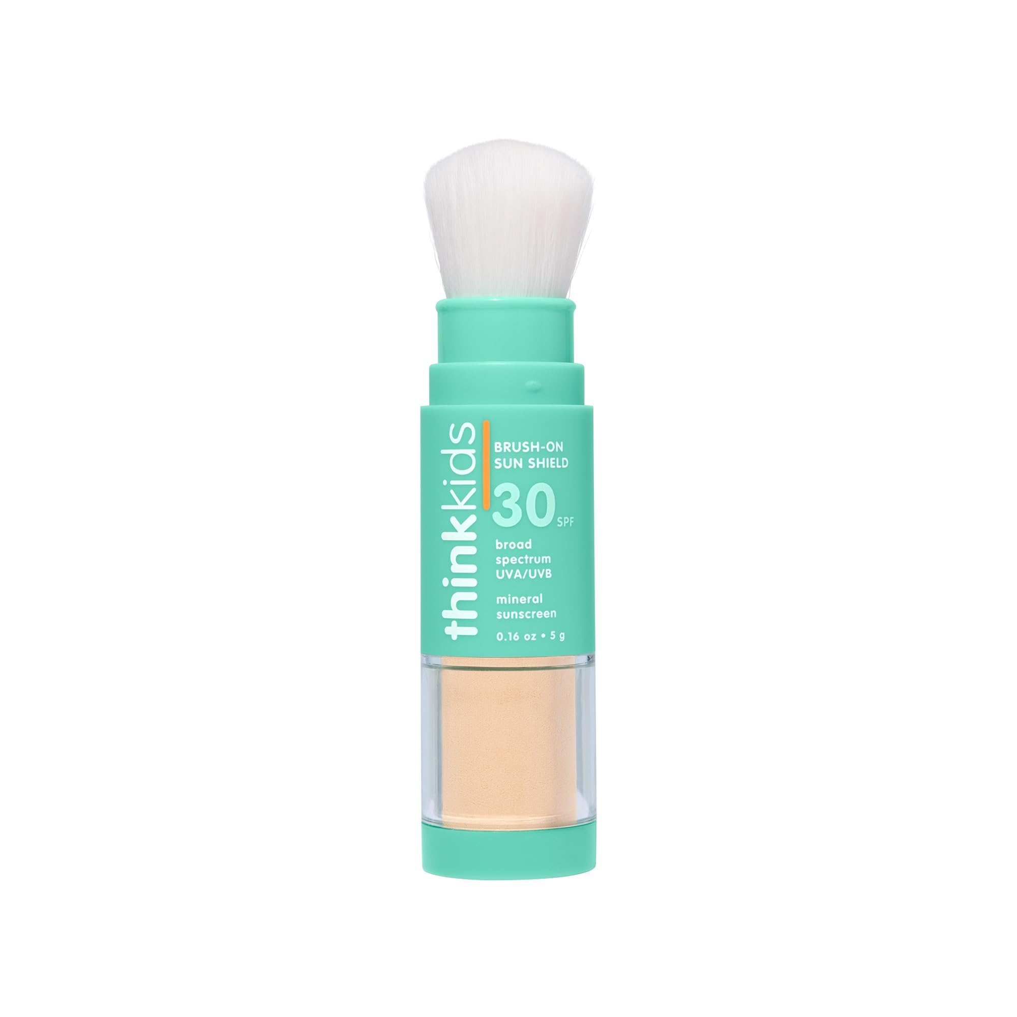 Thinkkids Brush-On Sun Shield Powder Sunscreen, 0.16 oz, Broad-Spectrum UVA/UVB Face & Body SPF 30 Sunscreen with Minerals, Non-