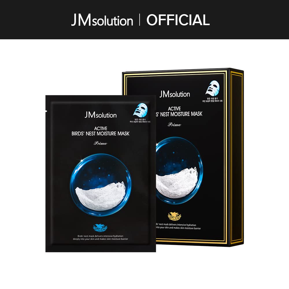Jmsolution Active Birds' Nest Moisture Mask - Korean Skincare Facial Mask - Collagen 10 Sheets For All Skin Types