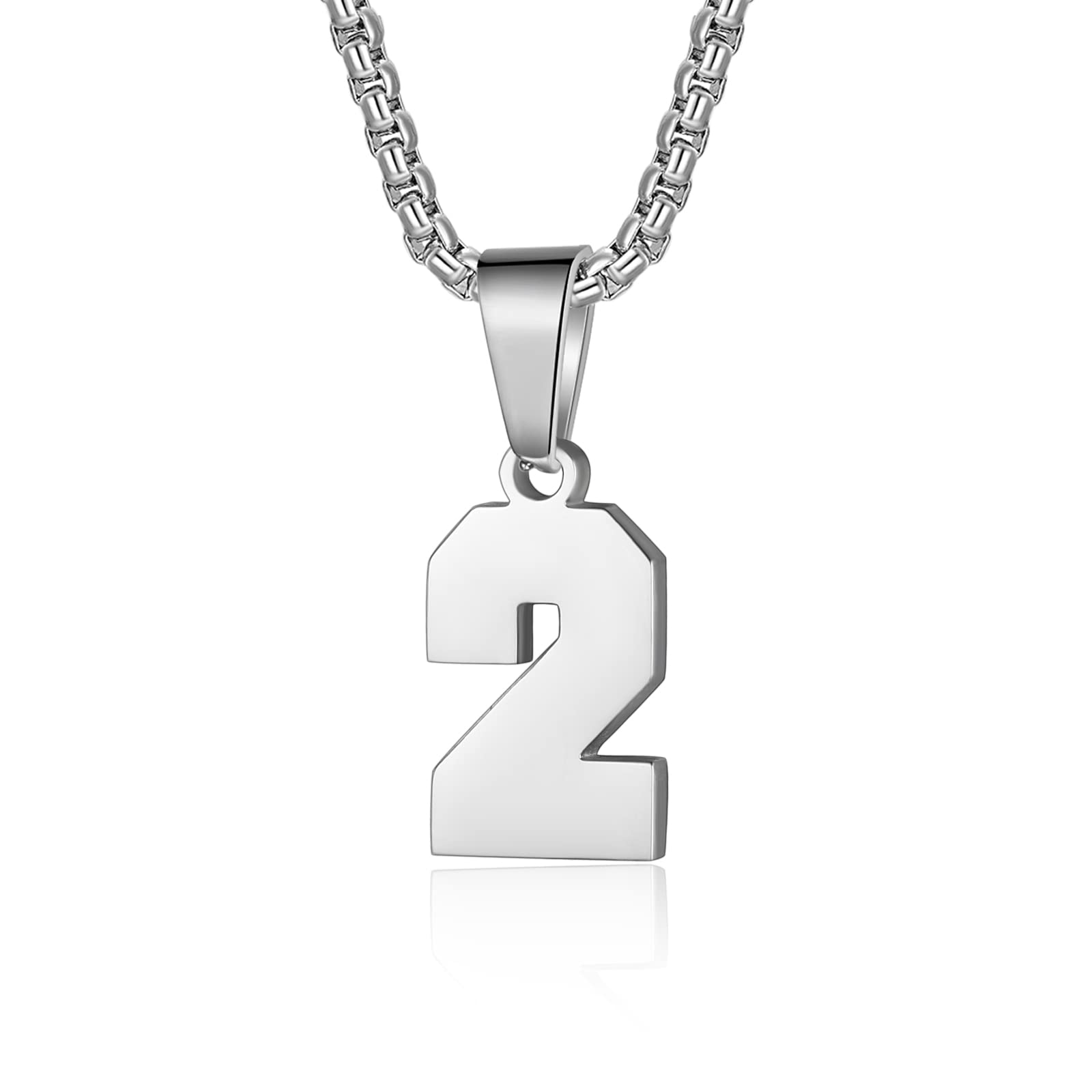 Number Necklaces Personalized Necklaces Silver Initial Number Pendant Stainless Steel Chain Movement Necklaces for Men Women (2)