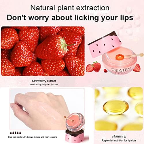 4 Pcs Strawberry Lip Balm, Vitamin E Lip Masks Moisturizing Propolis Sleeping Lip Mask, Effective Reduces Lip Lines Prevention D
