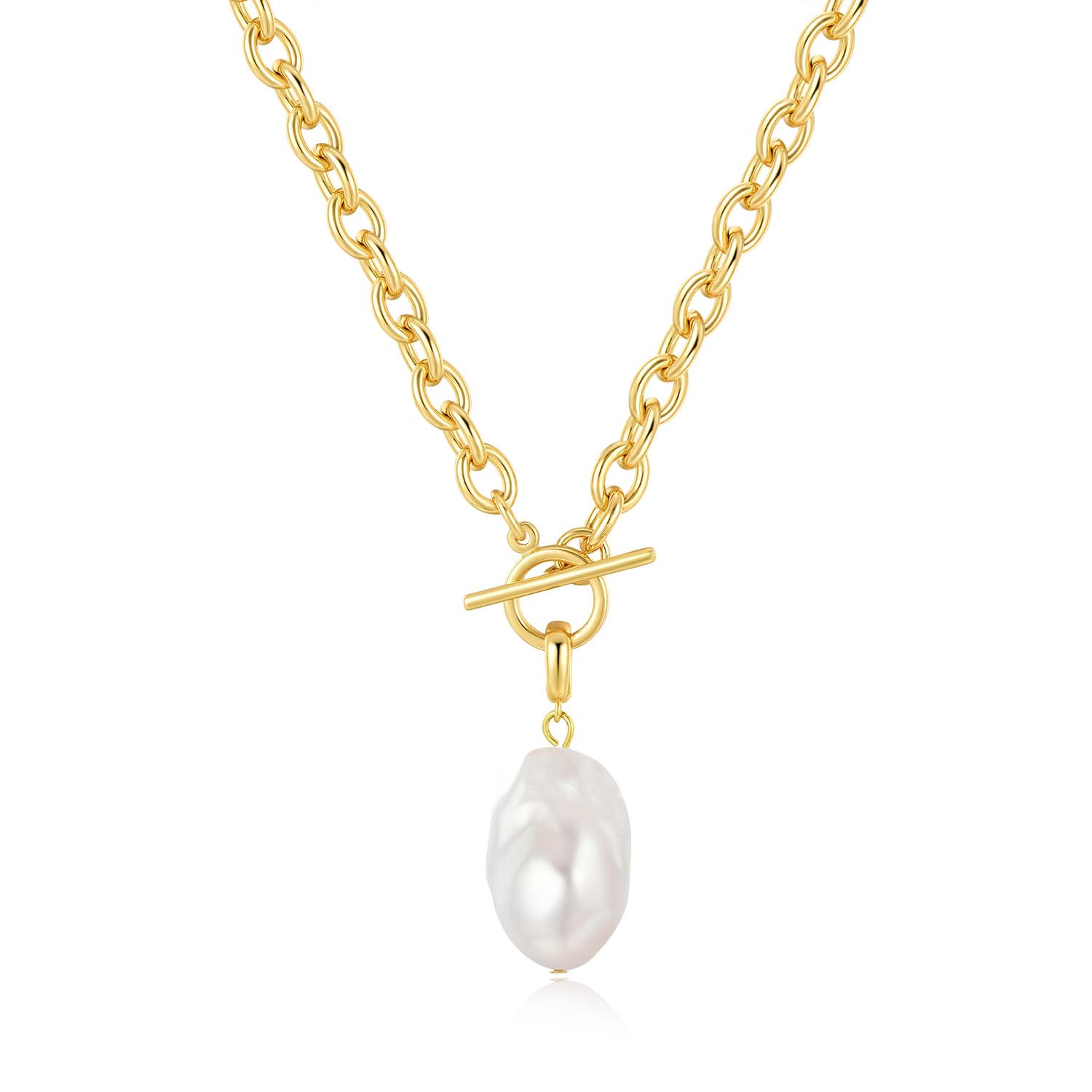 Large Freshweater Baroque Pearl Pendant Necklace for Women Chunky Single Irregular Pearl Chain Choker Handmade 14K Gold Plated T