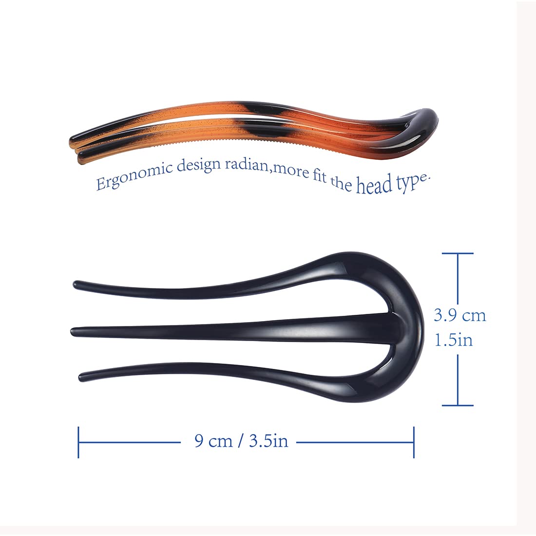Minihope French Hair Forks Tortoise Shell W Shape Updo Hair Pins Clips For Thin Thick Hair, 3.5 Inch Classic 3 Prong Bun Hair St