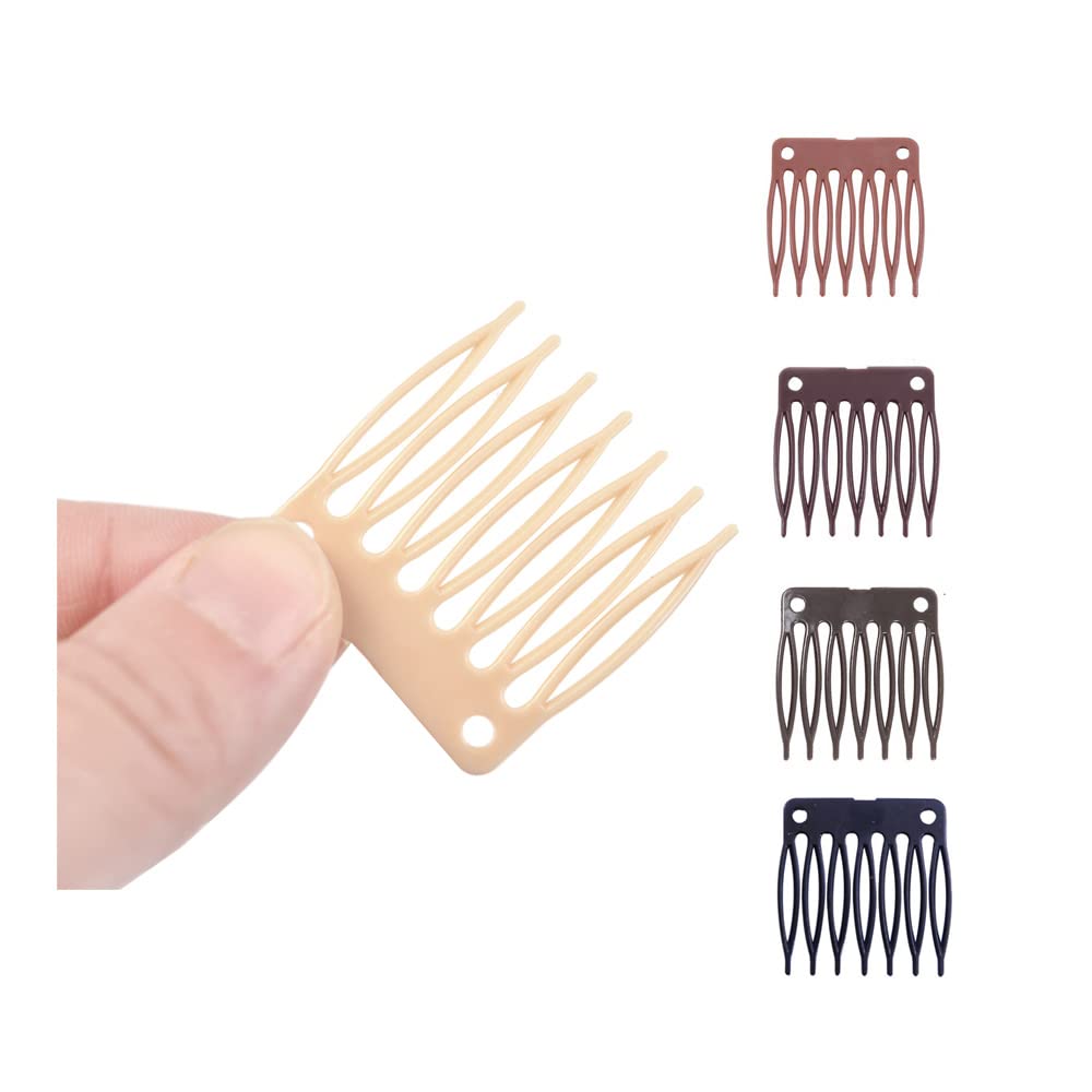 50 Plastic Wig Combs - 7-Teeth Hair Clips For Wig Making And Accessorizing (Blonde)