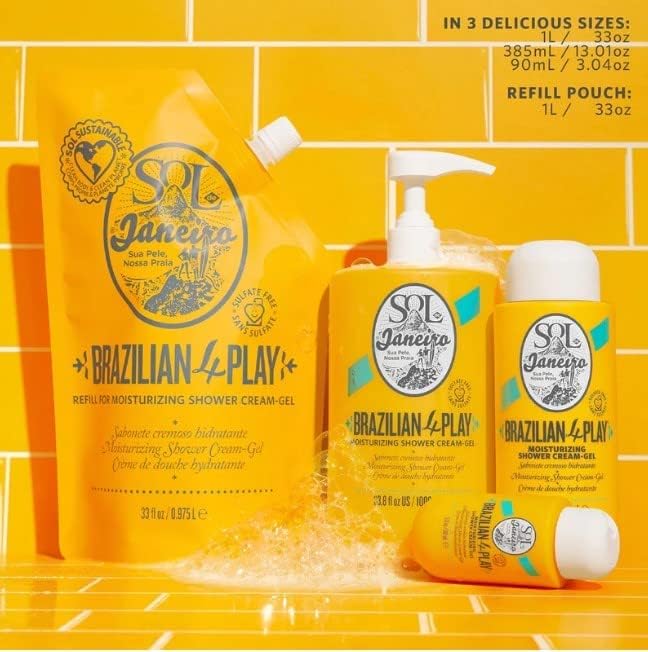 Sol De Janeiro 4 Play Moisturizing Shower Cream Gel Body Wash Refill Pouch 1 L/33.8 Fl Oz.