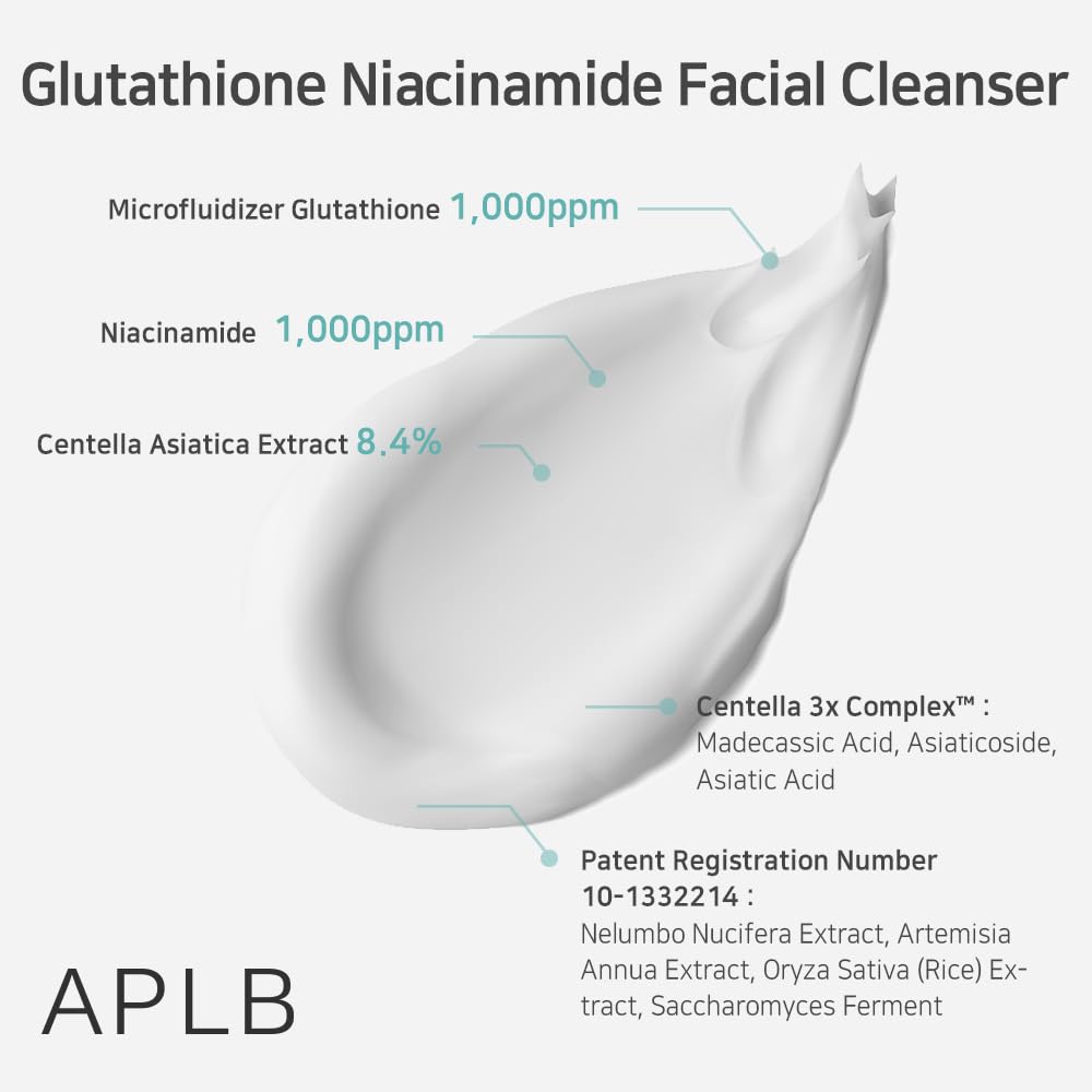 Aplb Glutathione Niacinamide Facial Cleanser | Lipo Gluta Niac Cen 8.6% 2.71 Fl.Oz/Korean Skincare, Cares For Tighten Pores & Se