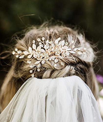 Yertter Vintage Rhinestones Bride Wedding Hair Accessories For Brides Crystal Floral Leaves Bridal Hair Comb For Women And Girls