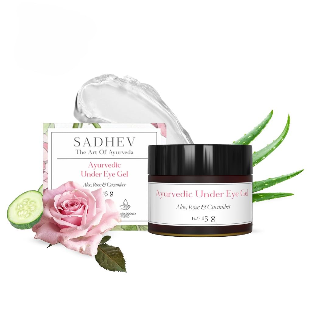 Sadhev Under Eye Gel | Aloe Vera, Cucumber & Rose | Reduces Dark Circles, Wrinkles & Puffiness | Natural Ayurvedic Hydrating Eye
