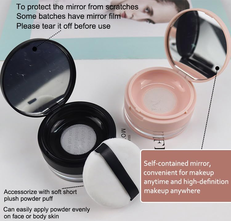 AKOAK 2 Pcs Capacity 20 ml(0.67 oz) Empty Reusable Plastic Loose Powder Compact Container DIY Makeup Powder Case with Sponge Pow