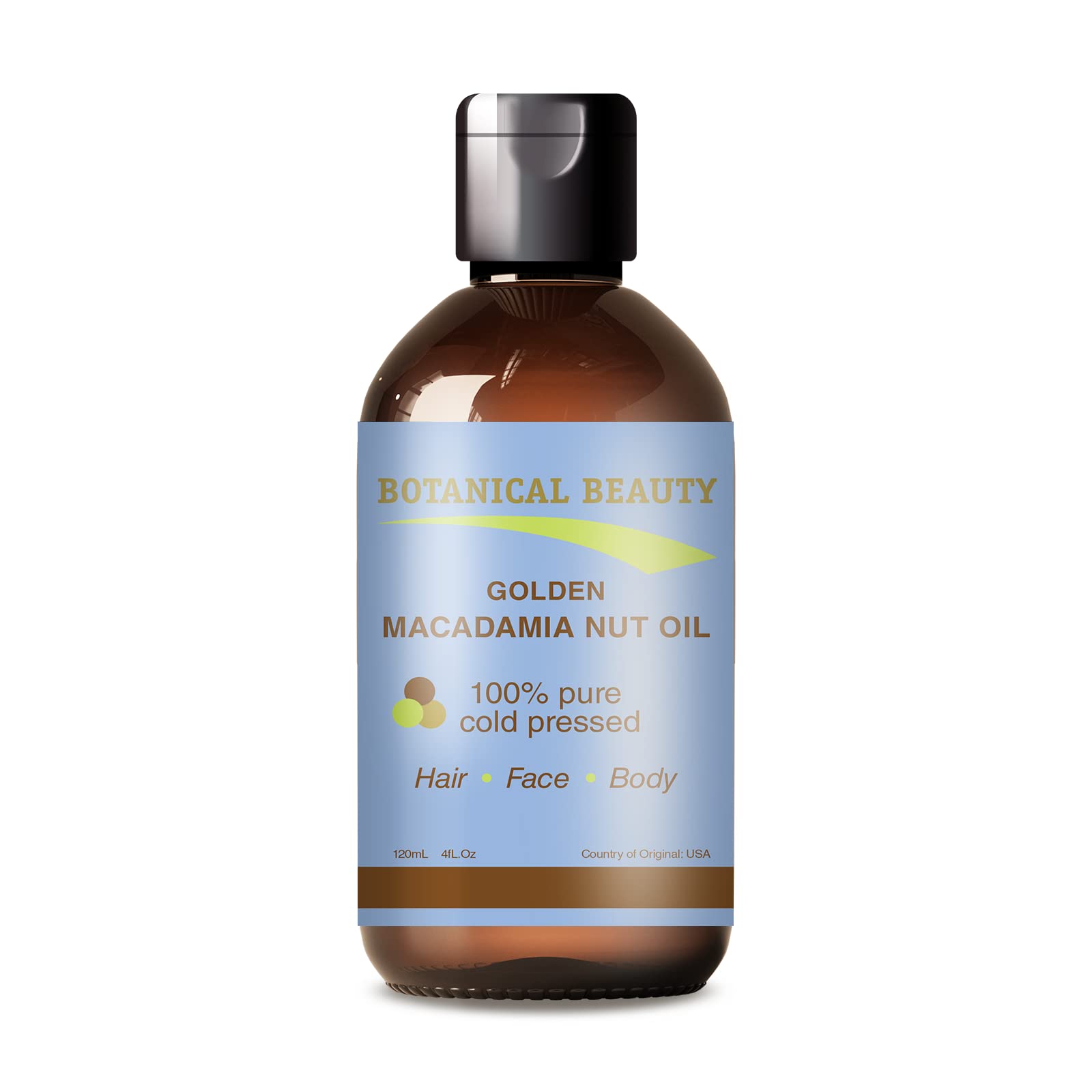 Botanical Beauty Macadamia Nut Oil, 100% PureNatural, cold Pressed, 4 oz-120 ml