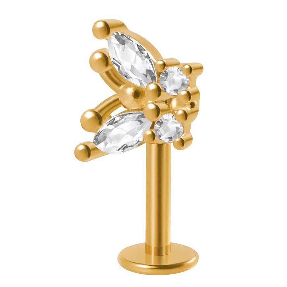 Gadgetsden 16G Ip Gold Color Butterfly Shape Cz Bugadi Vertical Upper Helix Ear Piercing Ear Studs