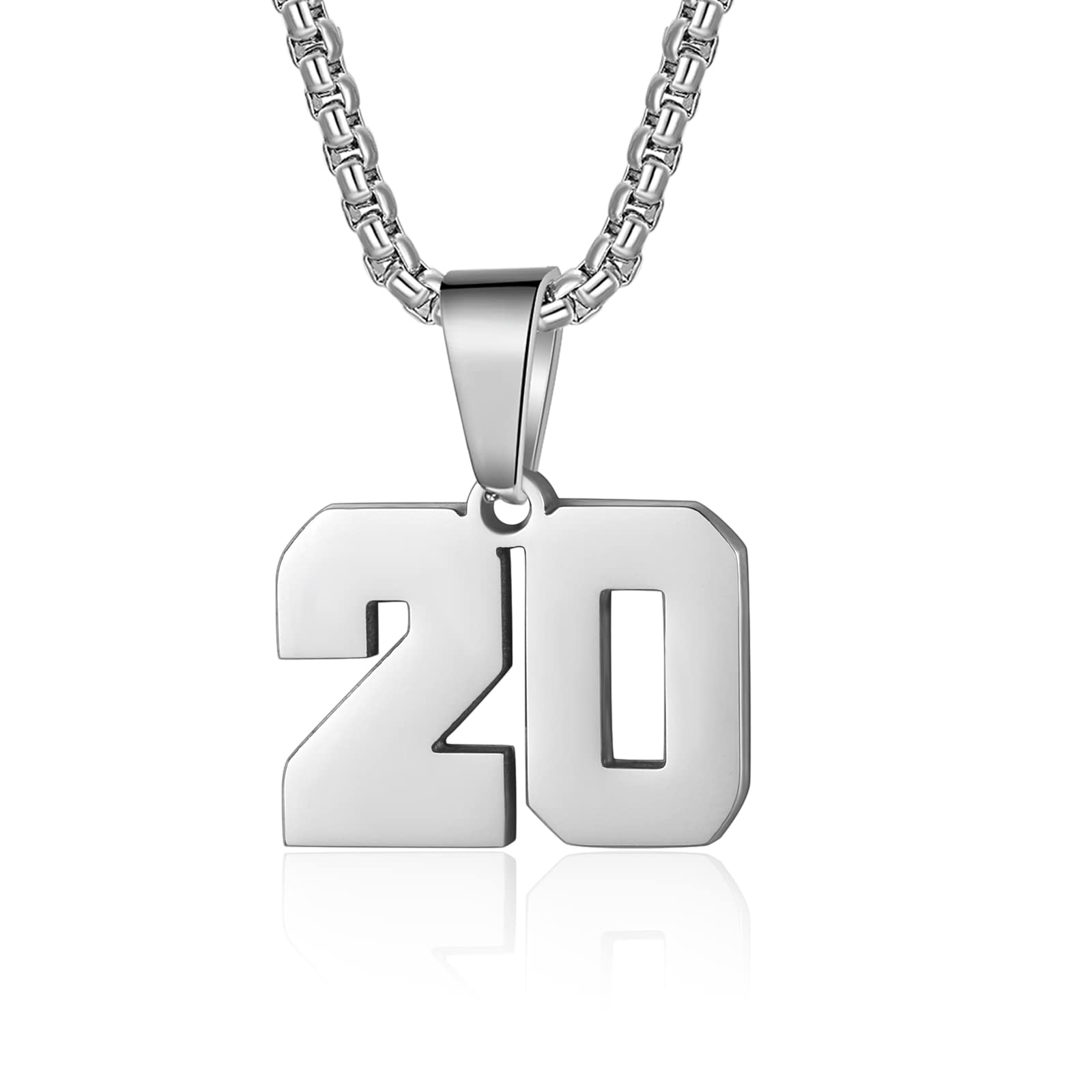 Number Necklaces Personalized Necklaces Silver Initial Number Pendant Stainless Steel Chain Movement Necklaces for Men Women (20